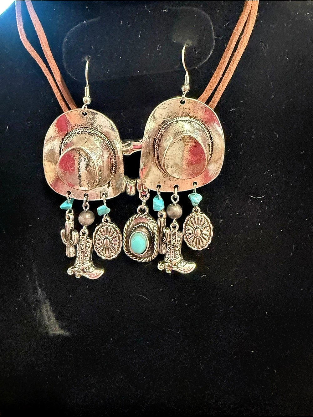 Western Necklace and Earring Set in Brown & Silver New